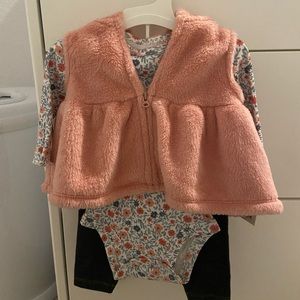 Carter's Just One You Baby Girls' 3pc Top, Bottom, and Sherpa vest Set - Pink 3M
